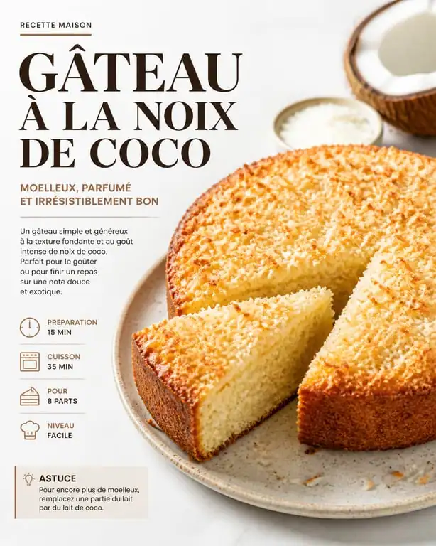 Gâteau à la noix de coco moelleux fait maison sur une assiette
