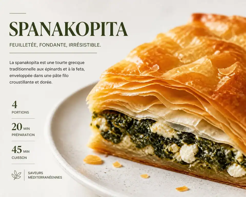Plat de Spanakopita croustillante réalisée avec de la pâte filo maison
