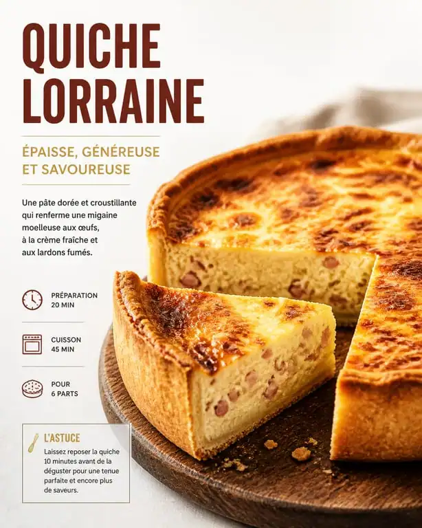 Quiche lorraine épaisse et moelleuse maison coupée en part