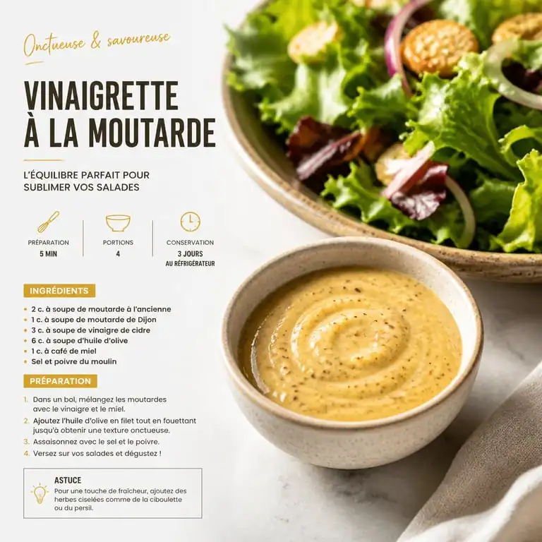 Vinaigrette moutarde maison onctueuse pour salade verte fraîche
