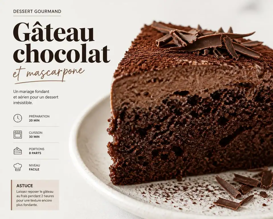 Gâteau Nuage Chocolat-Mascarpone, dessert onctueux au mascarpone