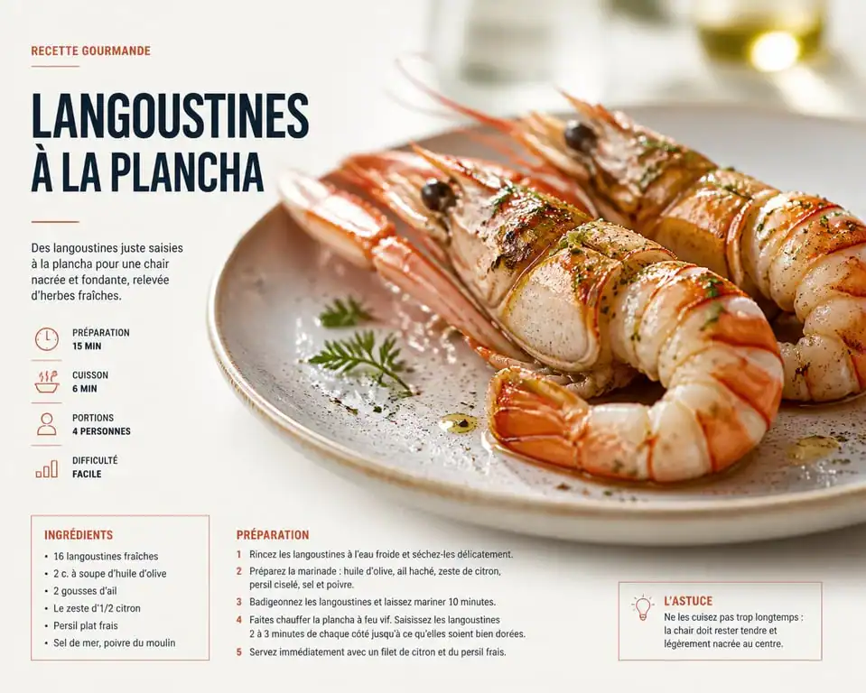 Langoustines à la plancha au beurre de citron vert prêtes à être dégustées