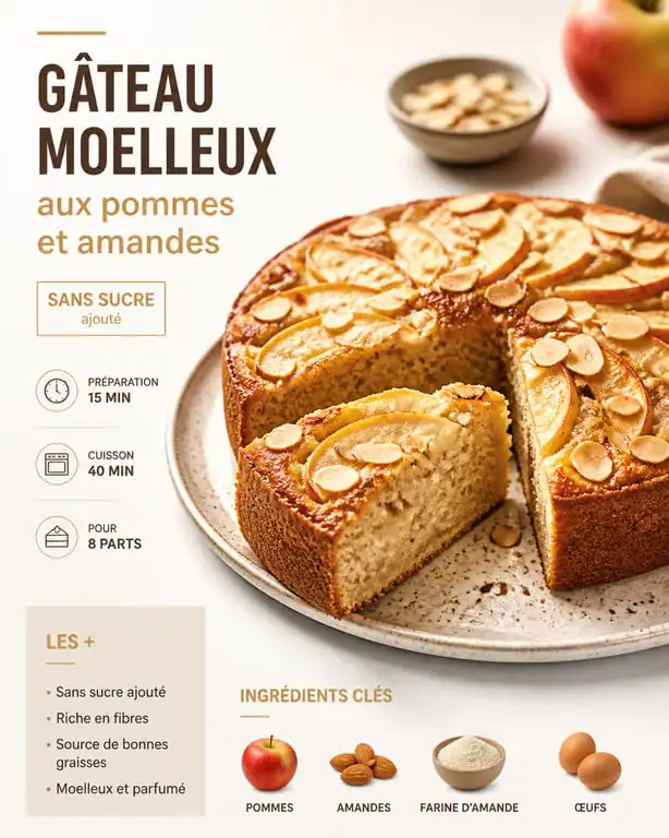 Gâteau moelleux aux pommes et amandes sans sucre pour diabétique