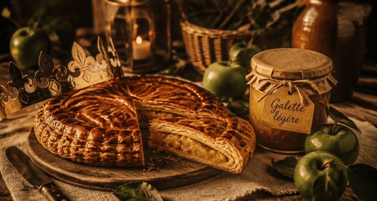 Galette frangipane sans beurre avec compote, pommes et pot artisanal