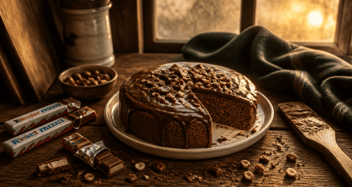 Gateau Kinder moelleux sur table rustique