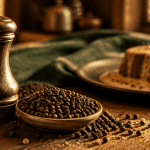 poivre noir en grain sur table bois