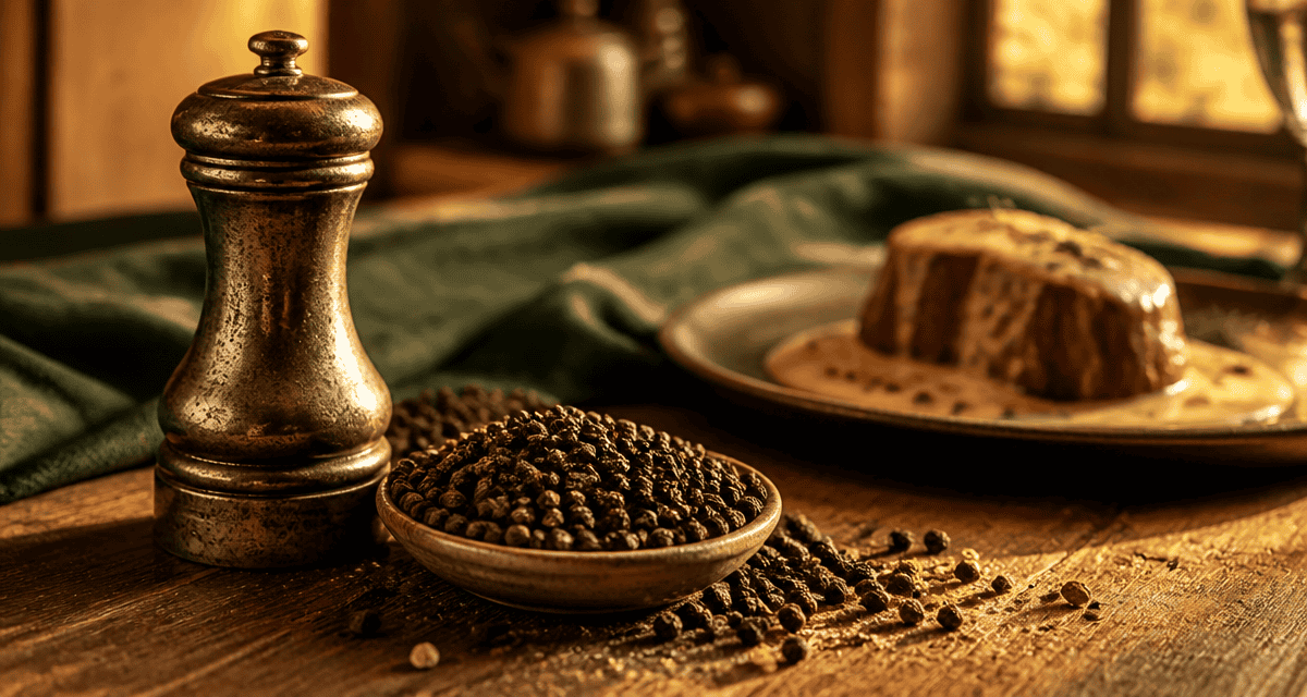 poivre noir en grain sur table bois