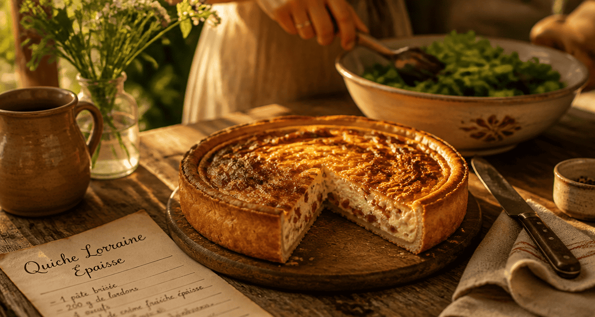 quiche lorraine épaisse et moelleuse part découpée