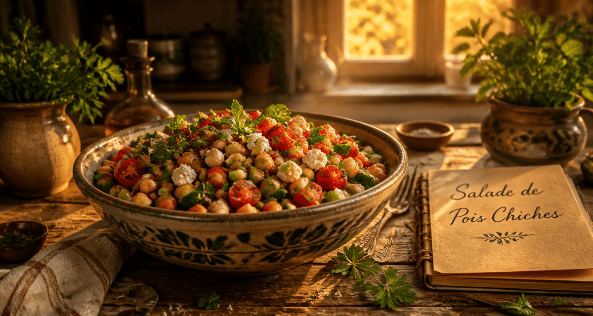 recette de pois chiche en salade méditerranéenne avec feta et légumes