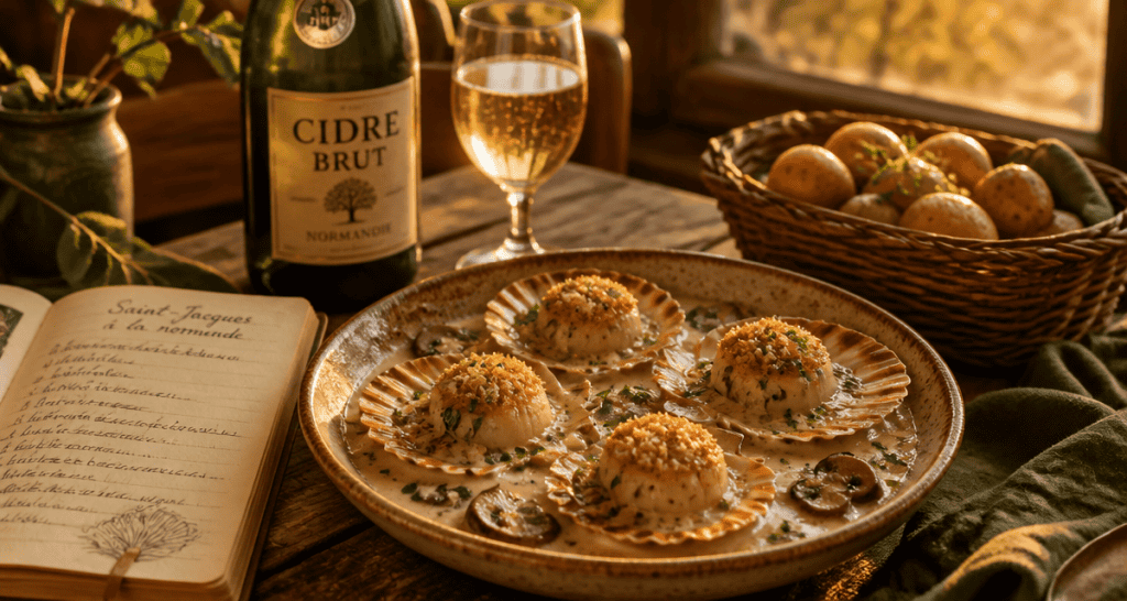 saint jacques a la normande assiette sauce cidre