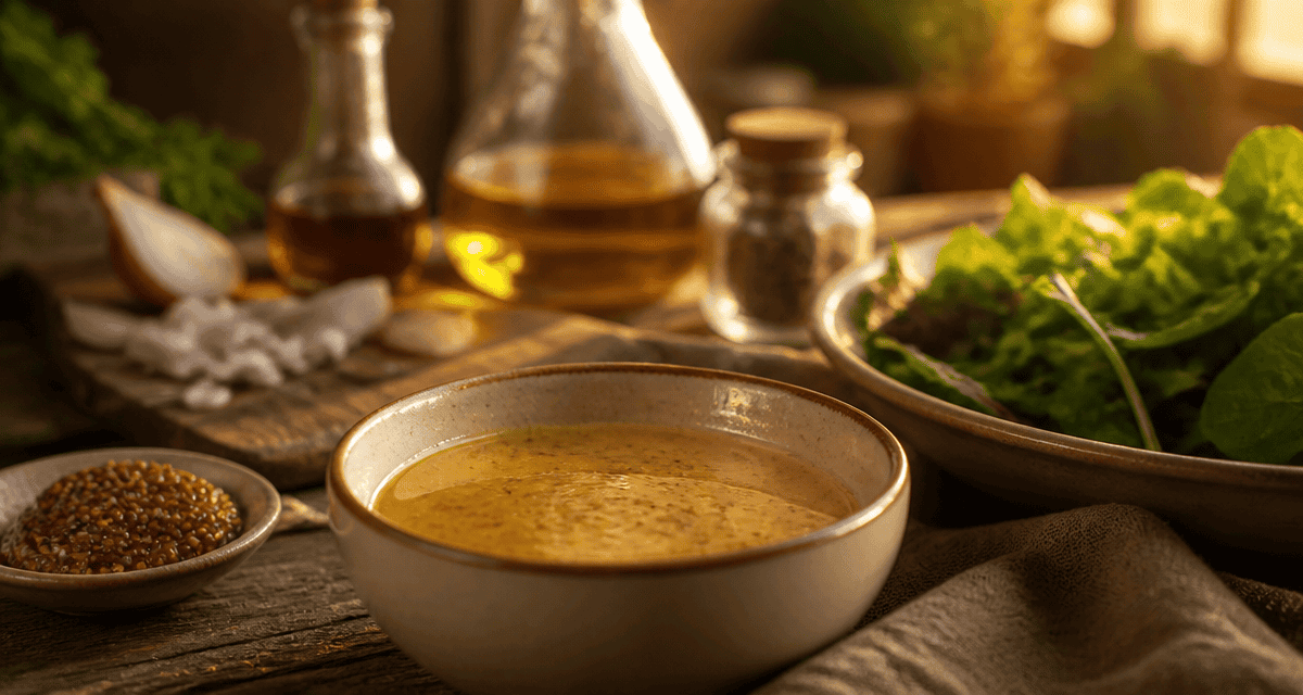 vinaigrette moutarde dorée et épaisse sur salade