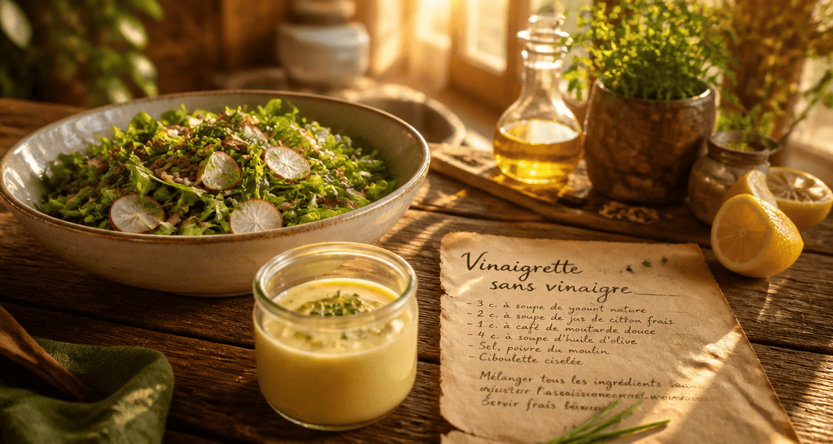 vinaigrette sans vinaigre sur salade printanière