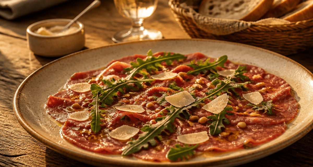 accompagnement carpaccio de boeuf avec roquette et parmesan