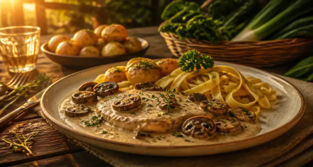 accompagnement escalopes de veau tagliatelles champignons