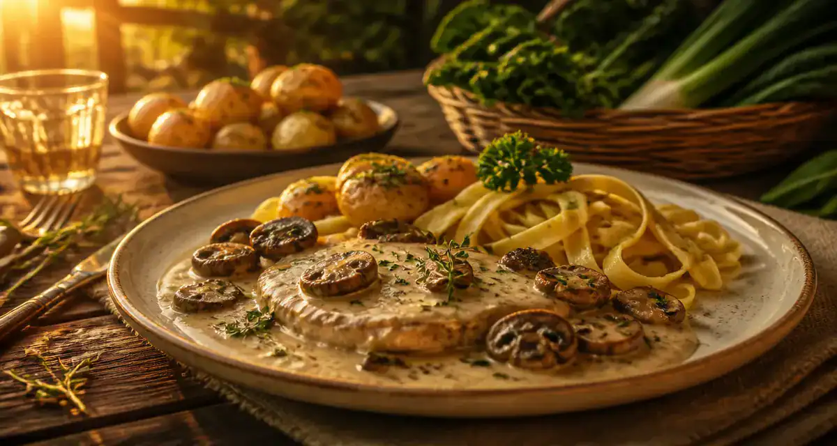 accompagnement escalopes de veau tagliatelles champignons
