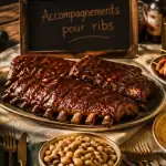 accompagnement ribs avec travers de porc, coleslaw, haricots, maïs grillé et brochettes