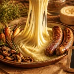 Aligot accompagnement : aligot filant avec saucisses de Toulouse