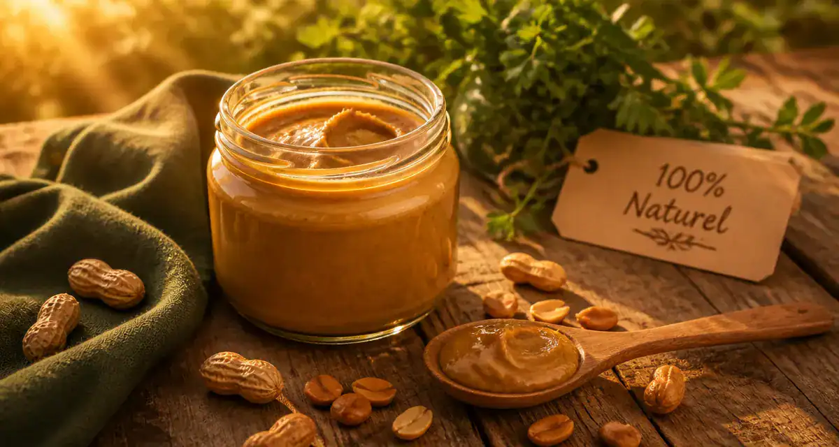 beurre de cacahuete sans sucre en pot sur table