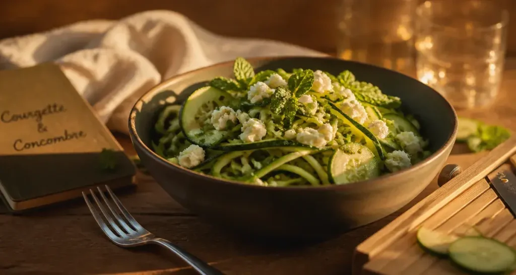 Salade courgette concombre : tagliatelles de courgette et rondelles de concombre