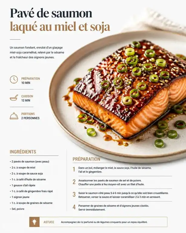 Pavé de saumon laqué au miel et soja, assaisonnement pour saumon gourmand