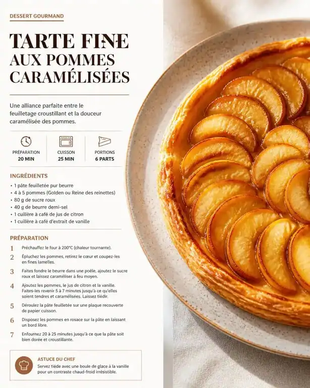 Recette avec de la pate feuilletee : tarte fine aux pommes caramélisées