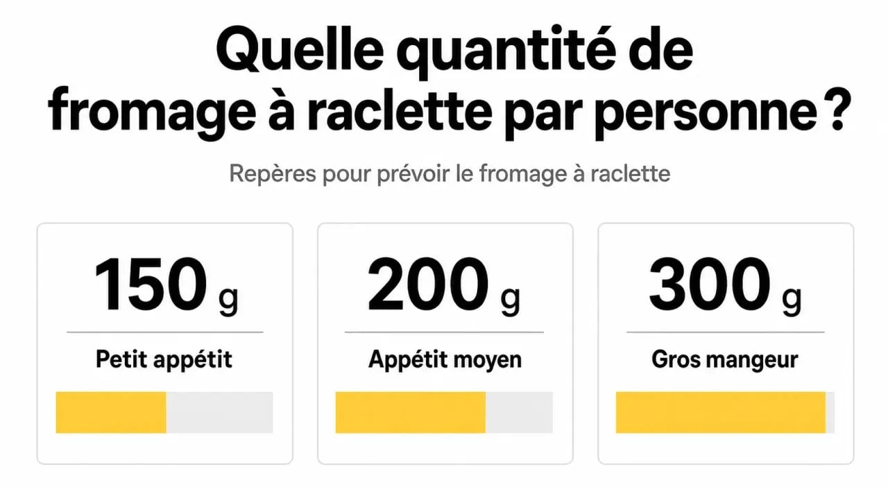 Infographie des quantités de fromage à raclette par personne selon l'appétit