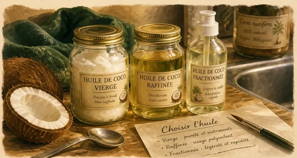 Huile d noix de coco : 3 variantes et point de fumée 177°C