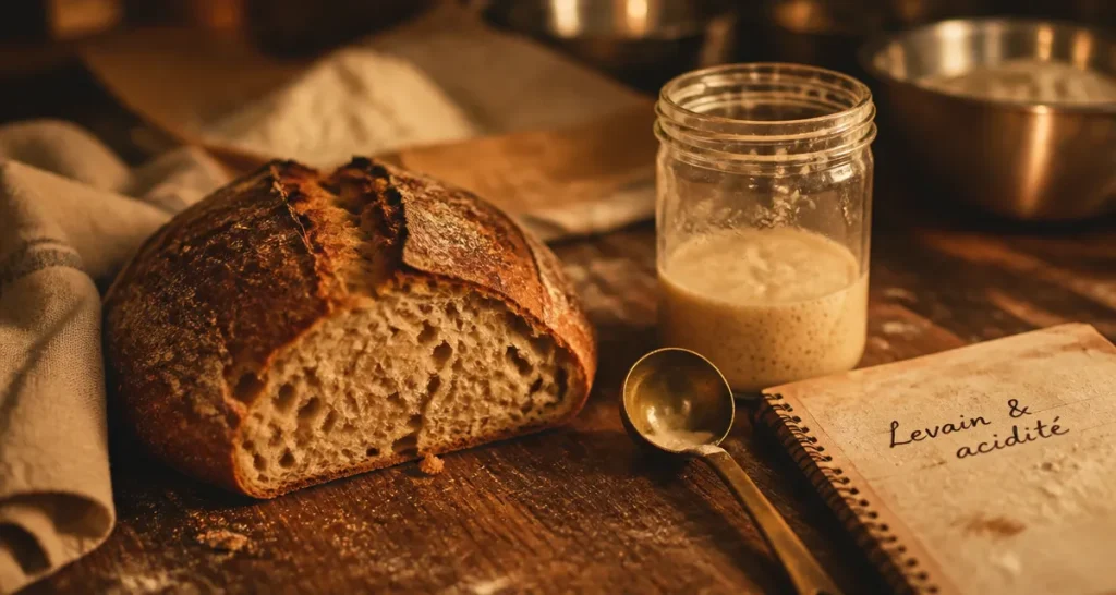 Inconvenients du pain au levain : pâton et levain mousseux sur planche