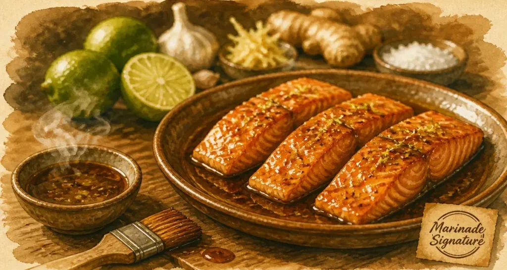 Marinade pour le saumon : filet fondant miel soja citron vert