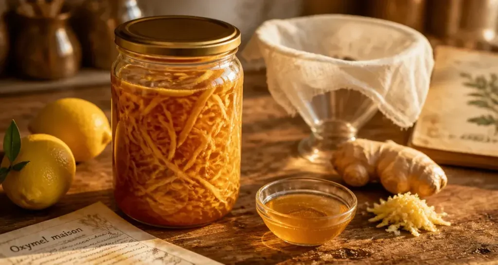 Oxymel recette maison miel gingembre au citron en bocal