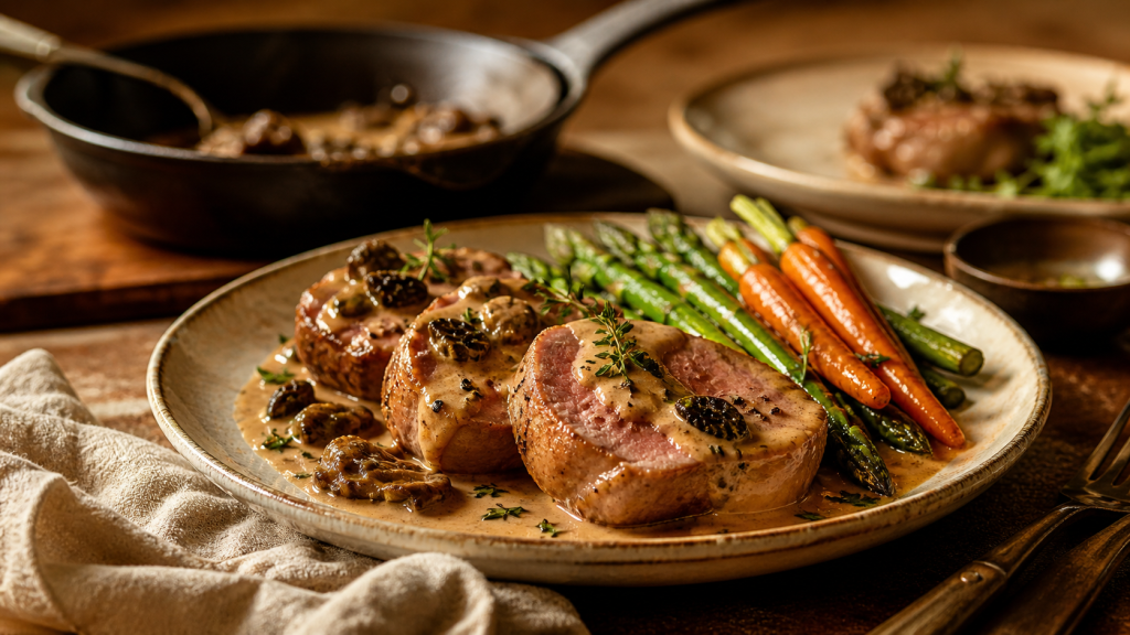 Recette filet mignon de veau gastronomique aux morilles, cuisson rosée