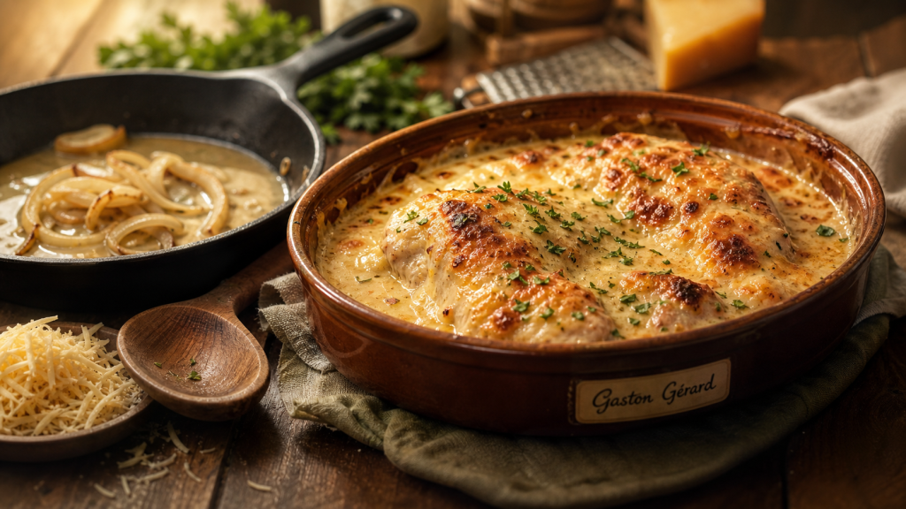 Recette poulet gaston gérard Cyril Lignac, poulet gratiné au comté