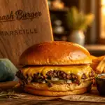 smash burger marseille sur table en bois