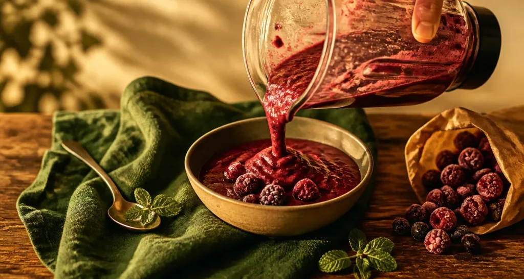 Smoothie fruits rouges surgelés, texture épaisse au blender
