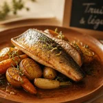 Truite accompagnement légumes rôtis au miel et thym