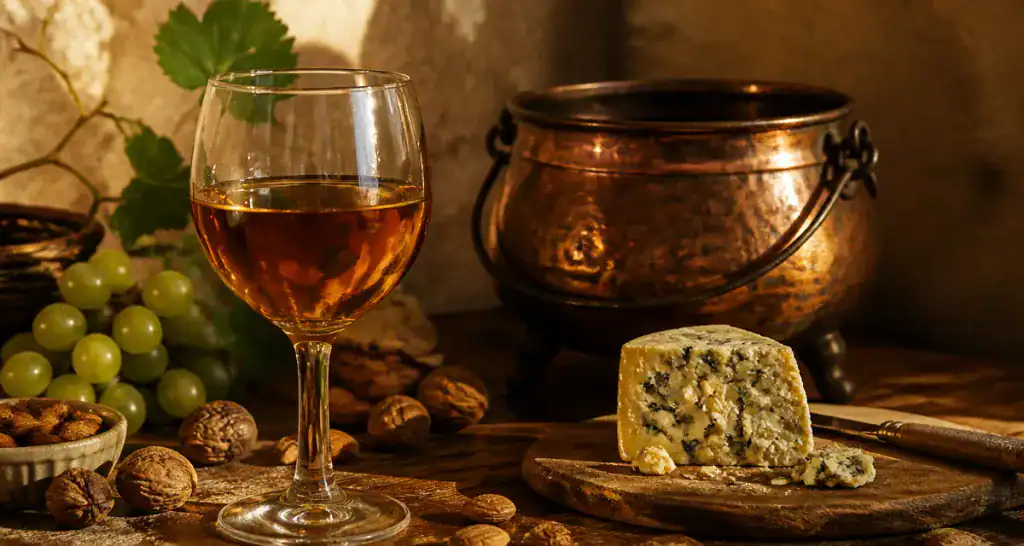 vin cuit apéritif français verre fromage fruits secs