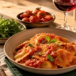 Accompagnement ravioli : sauce tomate rôtie et légumes
