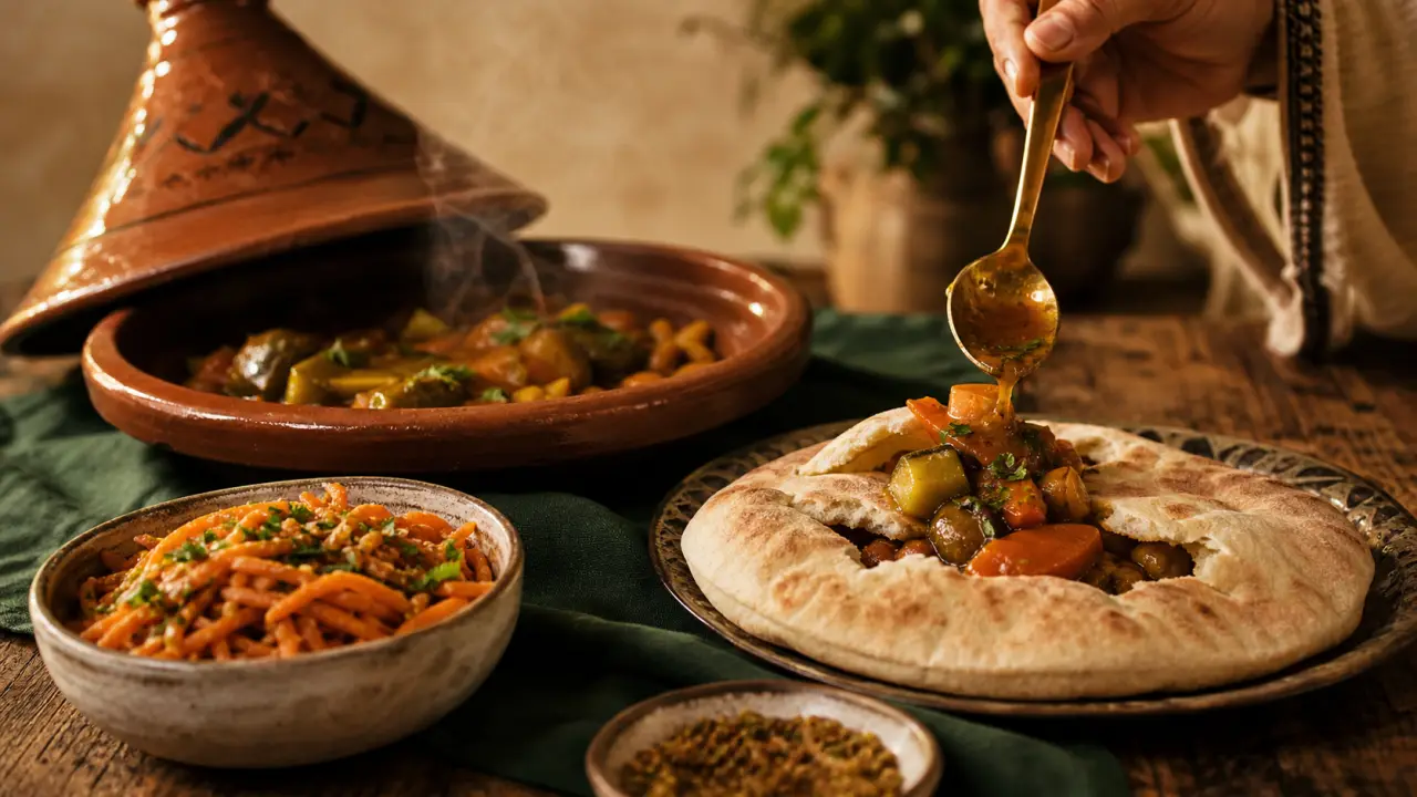 accompagnement tajine : pain marocain et salade à côté