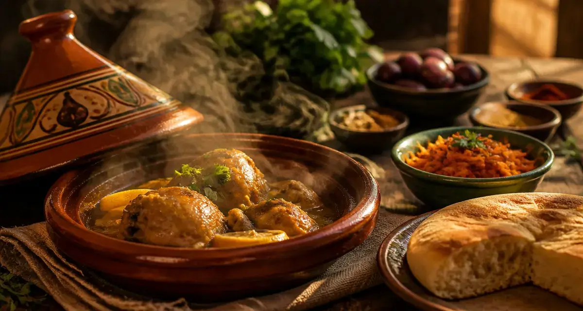 Accompagnement tajine : pain marocain, semoule ou salade, tajine poulet citron confit