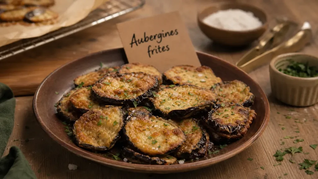 Aubergine frite : 1 cm, huile bien chaude et cuisson anti-gras