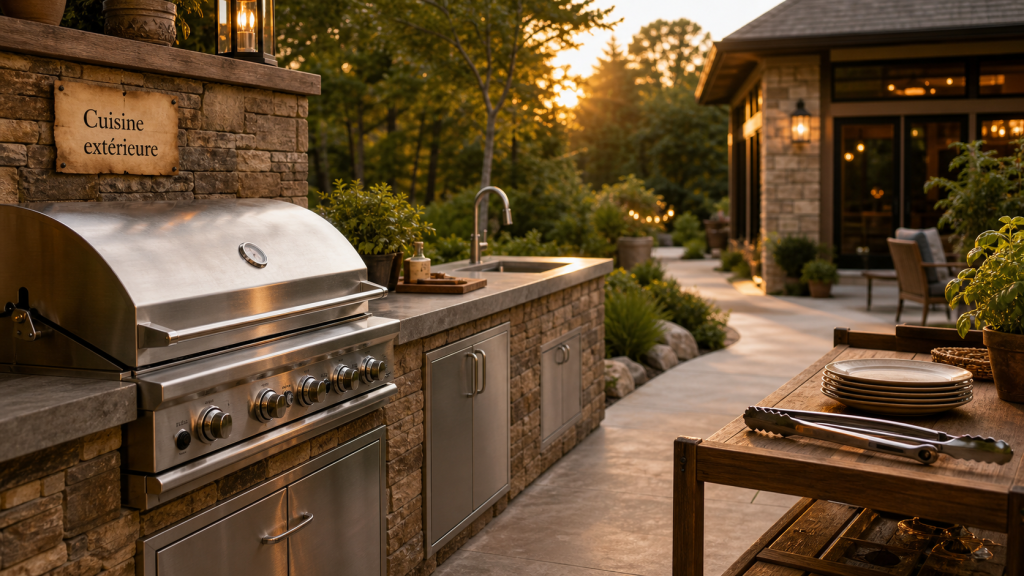 Barbecue cuisine extérieure inox, modules et évier extérieur