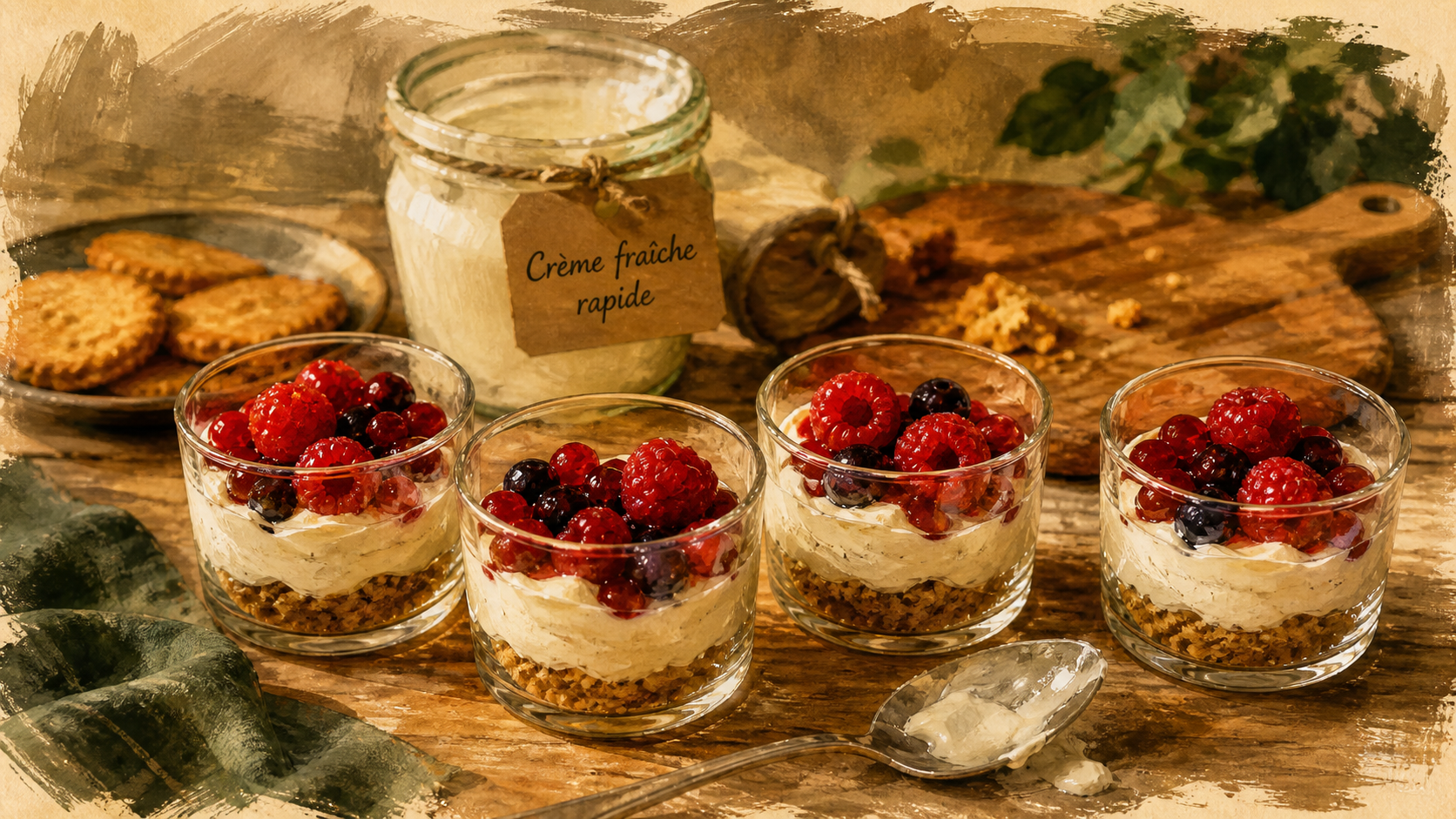 Dessert crème fraîche rapide en verrines, 15 minutes, crème fraîche vanillée et fruits rouges