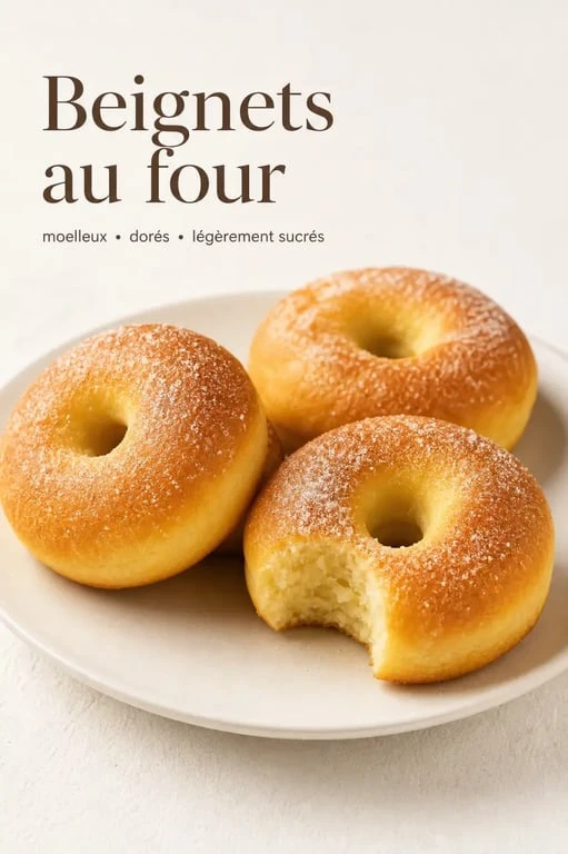 Recette des beignets au four moelleux et dorés sur une assiette blanche