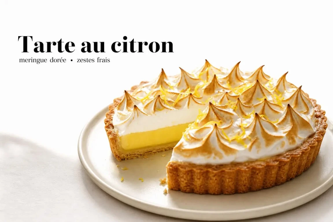 Pie lemon maison présentée en part nette avec crème au citron et finition dorée