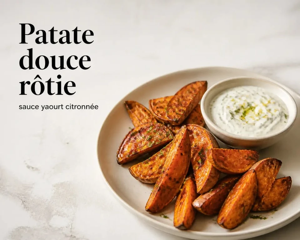 Accompagnement patate douce rôtie au four avec sauce yaourt citronnée