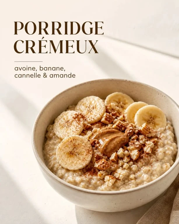 Recette de porridge crémeux à la banane et à la cannelle dans un bol