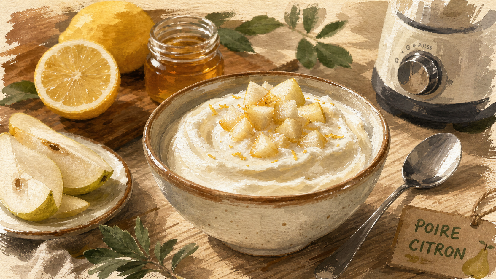 Glace healthy poire citron au yaourt, texture crémeuse