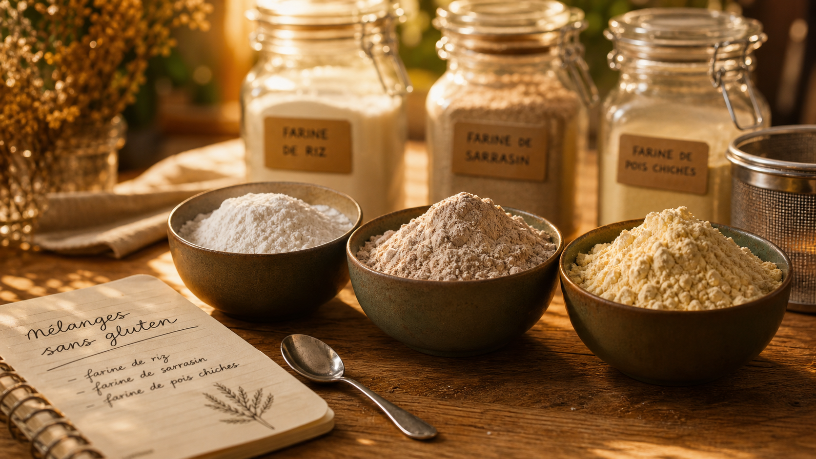 Liste des farines sans gluten : riz, sarrasin, pois chiche