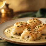 Recette de lotte raffinée : lotte nacrée sauce vin blanc, gros plan