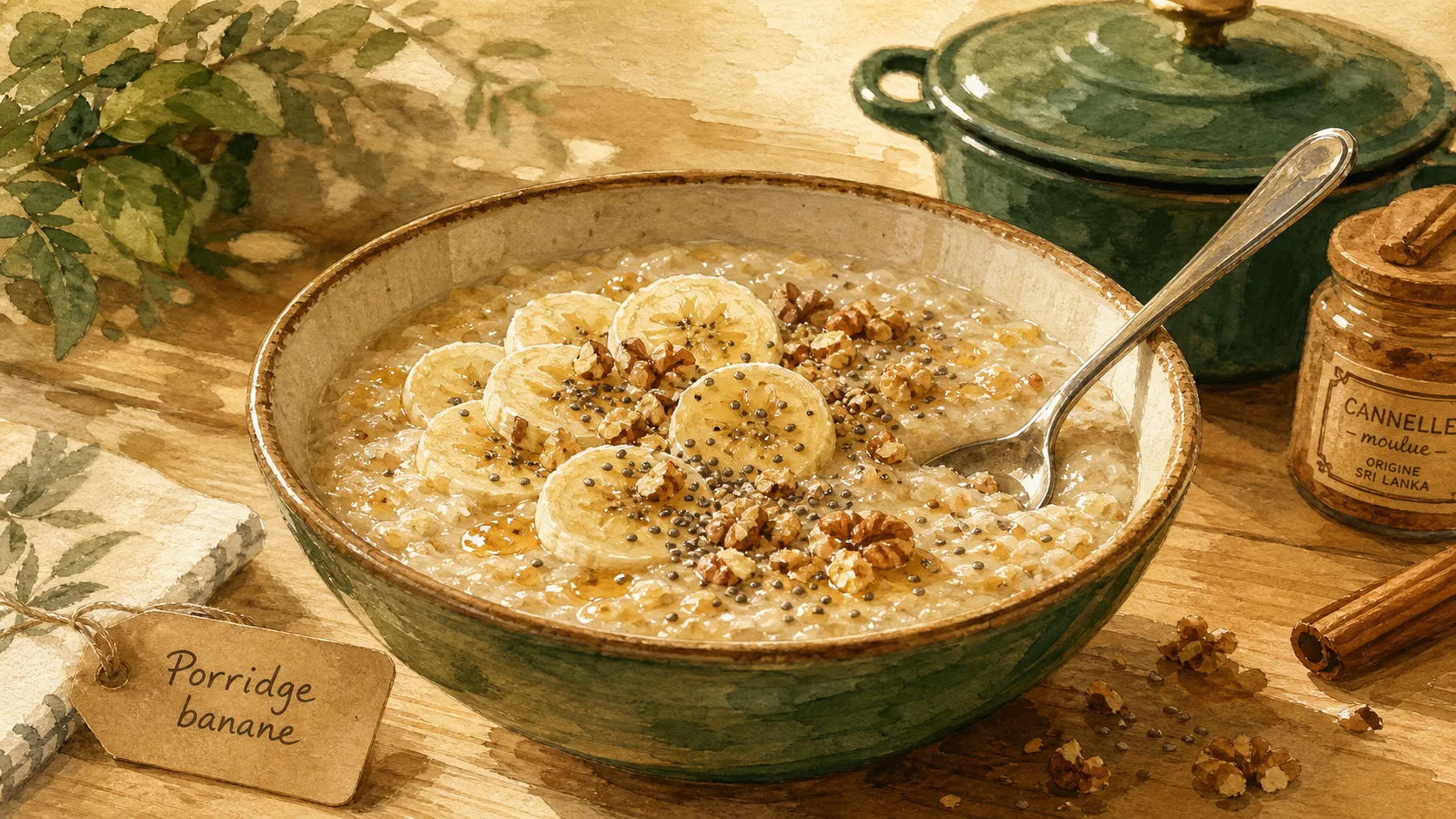 Recette de porridge à la banane et cannelle, bol crémeux